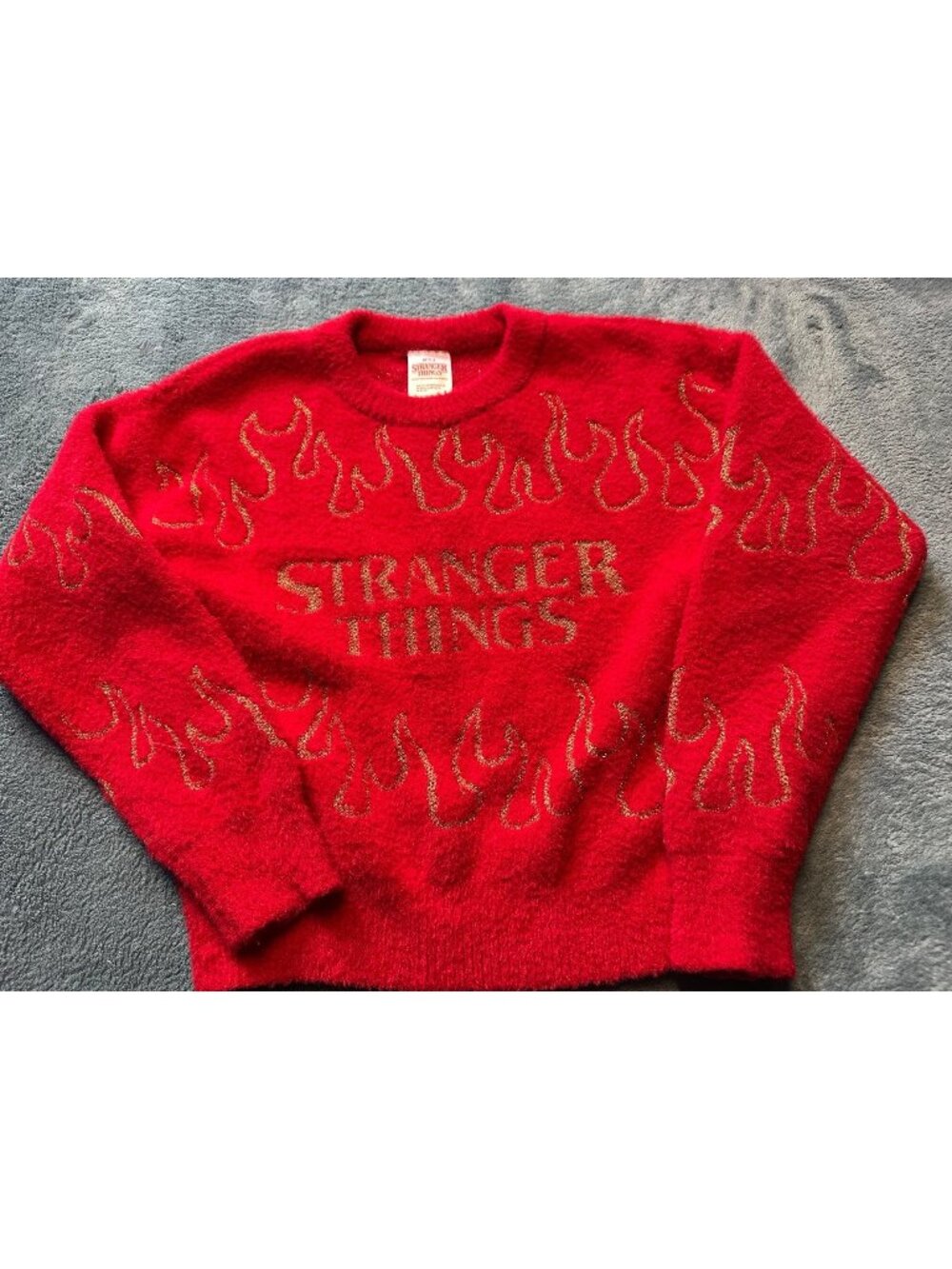 Stranger Things Red Pullover Flame Sweater Netflix Medium 7/8